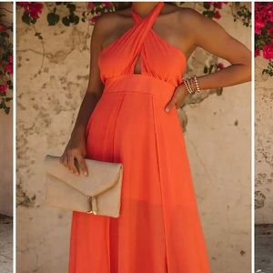 VICI MAXI HALTER DRESS WITH SLITS. NEVER WORN.